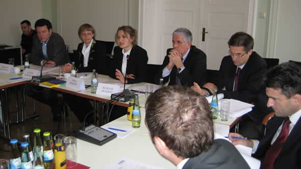 Kosovo Interior Minister Bajram Rexhepi (second from right) next to ESI analysts Gerald Knaus and Besa Shahini at an ESI event about the visa issue for Kosovo, which was organised in Berlin on 11 November 2010. Photo: ESI