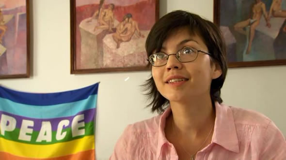 Scene from the film: Anastasia Danilova from Genderdoc-M, an information centre for lesbian, gay, bisexual, and transgender issues