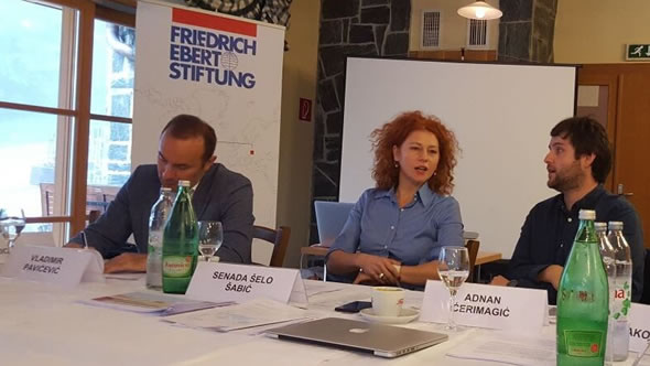 ESI’s Adnan Cerimagic speaking in Zagreb at the “School of Social Justice” organised by the Friedrich Ebert Stiftung. Photo: ESI