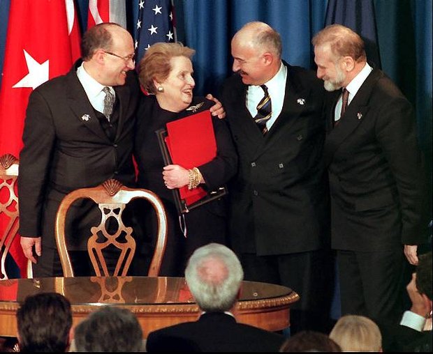 Ceremony in the Truman library in Washington, DC. Foreign ministers of Poland, the Czech Republic and Hungary, the first former communist countries to join NATO, attended