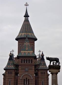 Timisoara - Orthodox Cathedral, with Romulus and Remus