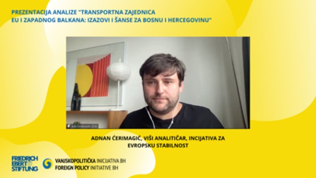 Adnan Cerimagic speaks at a panel on the future of transport in Bosnia