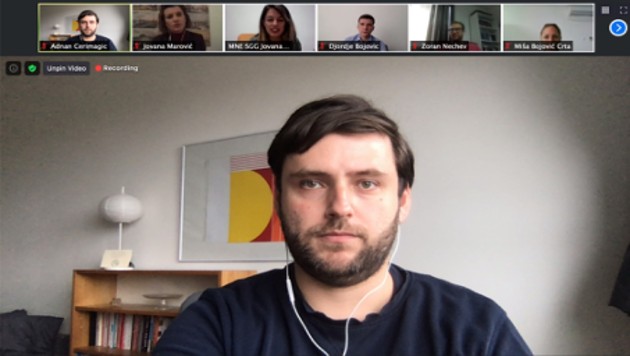 Adnan Cerimagic takes part in a virtual meeting