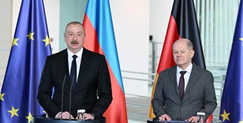 Ilham Aliyev and Olaf Scholz in Berlin, 26 April 2024. Photo:president.az