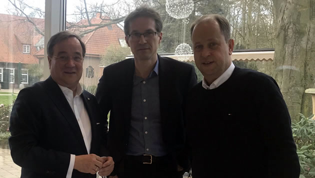 Gerald Knaus with North Rhine-Westphalia’s Prime Minister Armin Laschet and State Minister Joachim Stamp (also Minister for Children, Family, Refugees and Integration). Photo: Government of North Rhine-Westphalia