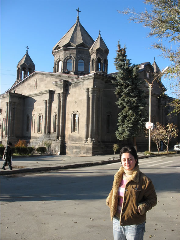 Meri Yeranosyan is working on portraits of people in Yerevan. This is a picture of her in Gyumri.