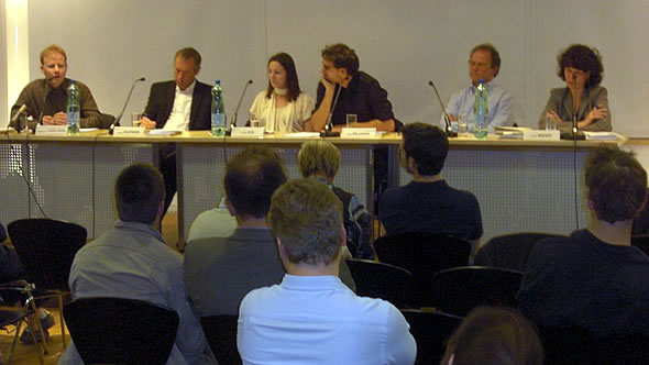 Discussants on the panel (Ekrem Güzeldere on the left)