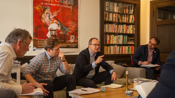 Brainstorming on upcoming key moments in the battle for the respect of the rule of law in Poland. In the picture Polish Ombudsman Adam Bodnar (centre), his deputy Maciej Taborowski (left) and Piotr Buras of the ECFR office in Warsaw (right). Photo: Kristof Bender/ESI