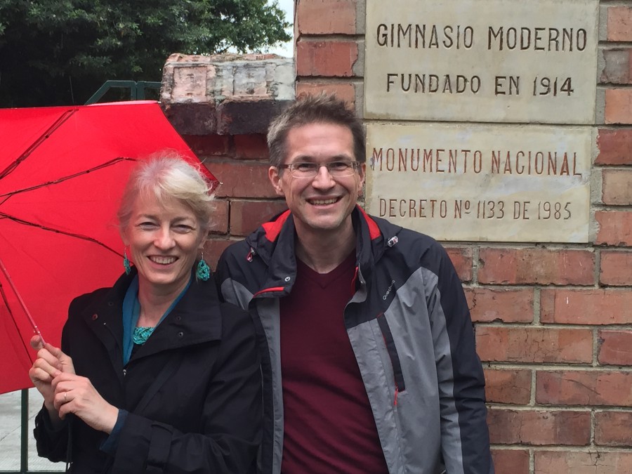 Outside the Gimnasio Moderno with Kathryn Sikkink from Harvard