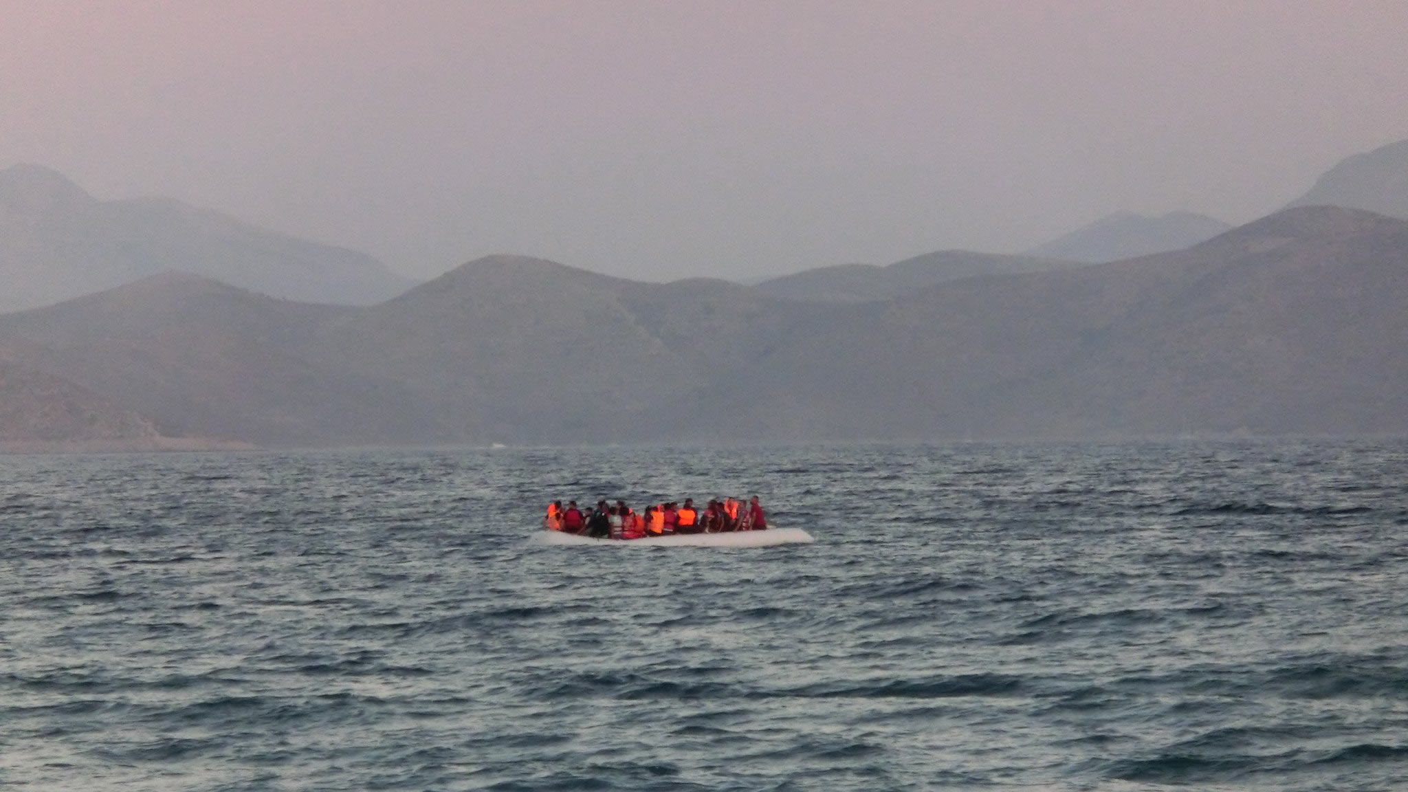 Refugee boat in the Aegean. Photo: Christopher Jahn / IFRC